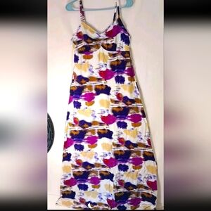 maxi Sundress, tie-dye style print, rayon, Sleeveless, Indigo, Cruises, Beach.